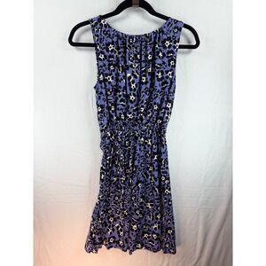Purple Floral Sleeveless Elastic Waist Jersey Dress‎ with Tie Belt